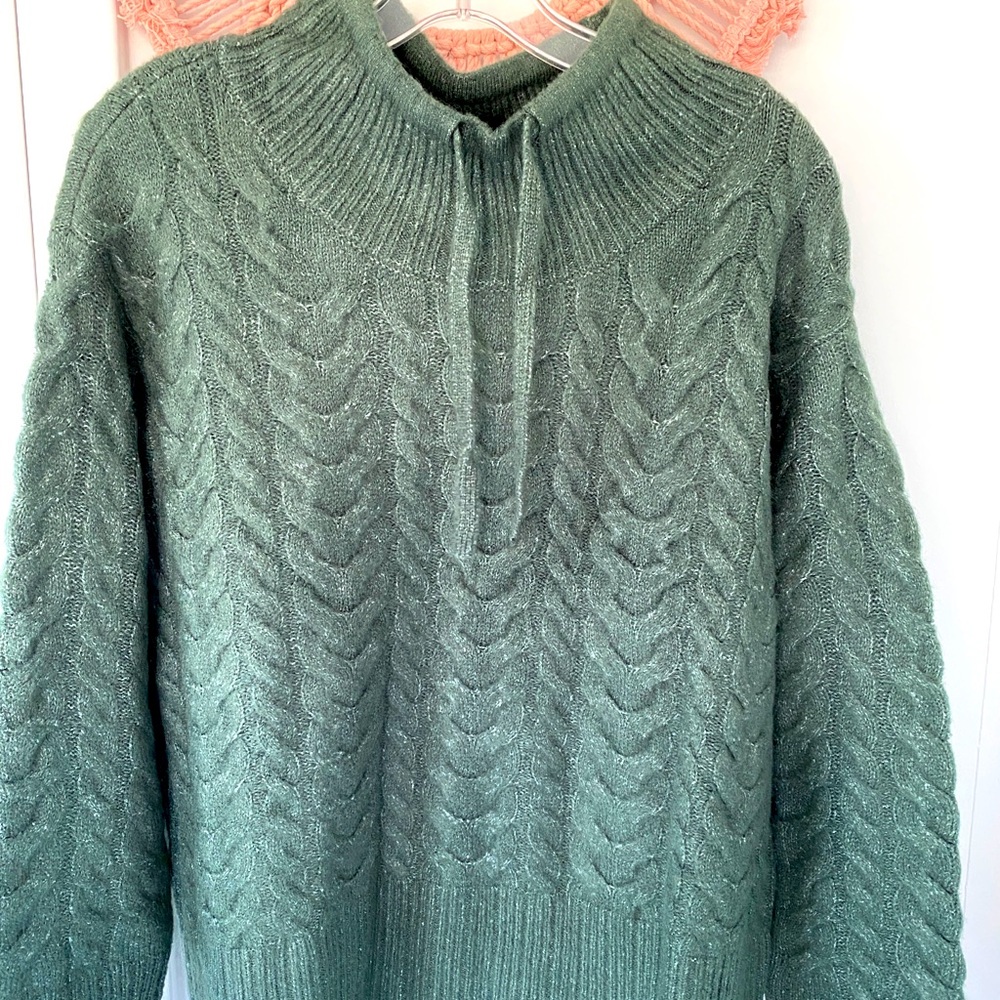 Coldwater Creek Green Cable Knit Sweater & Pants Set Bamboo Heather